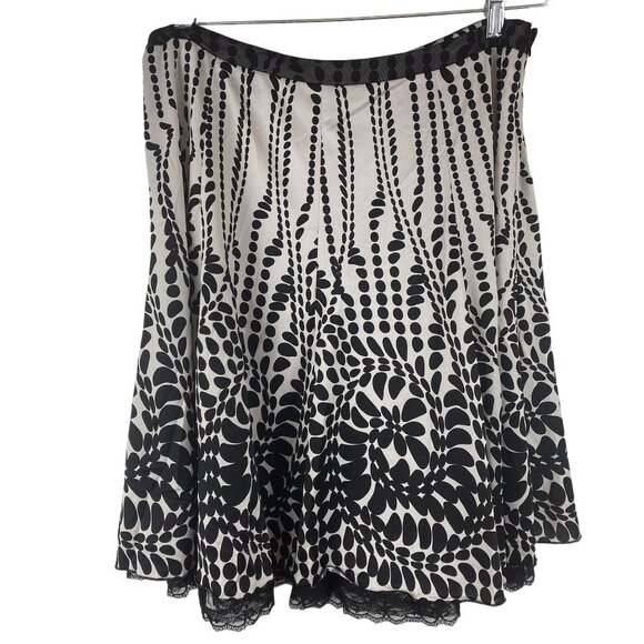 VTG Womens 12 Black White Polka Dot Flowy Feminine Lace Trim Hem Skirt - Picture 2 of 9